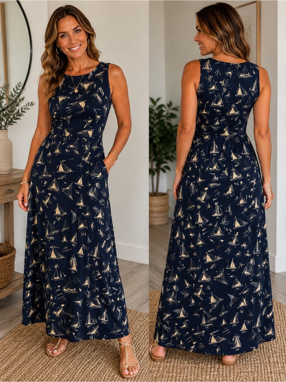 VTG Lauren Ralph Lauren 100% Silk Sailboat Print Maxi Dress | Size 14 | Like New